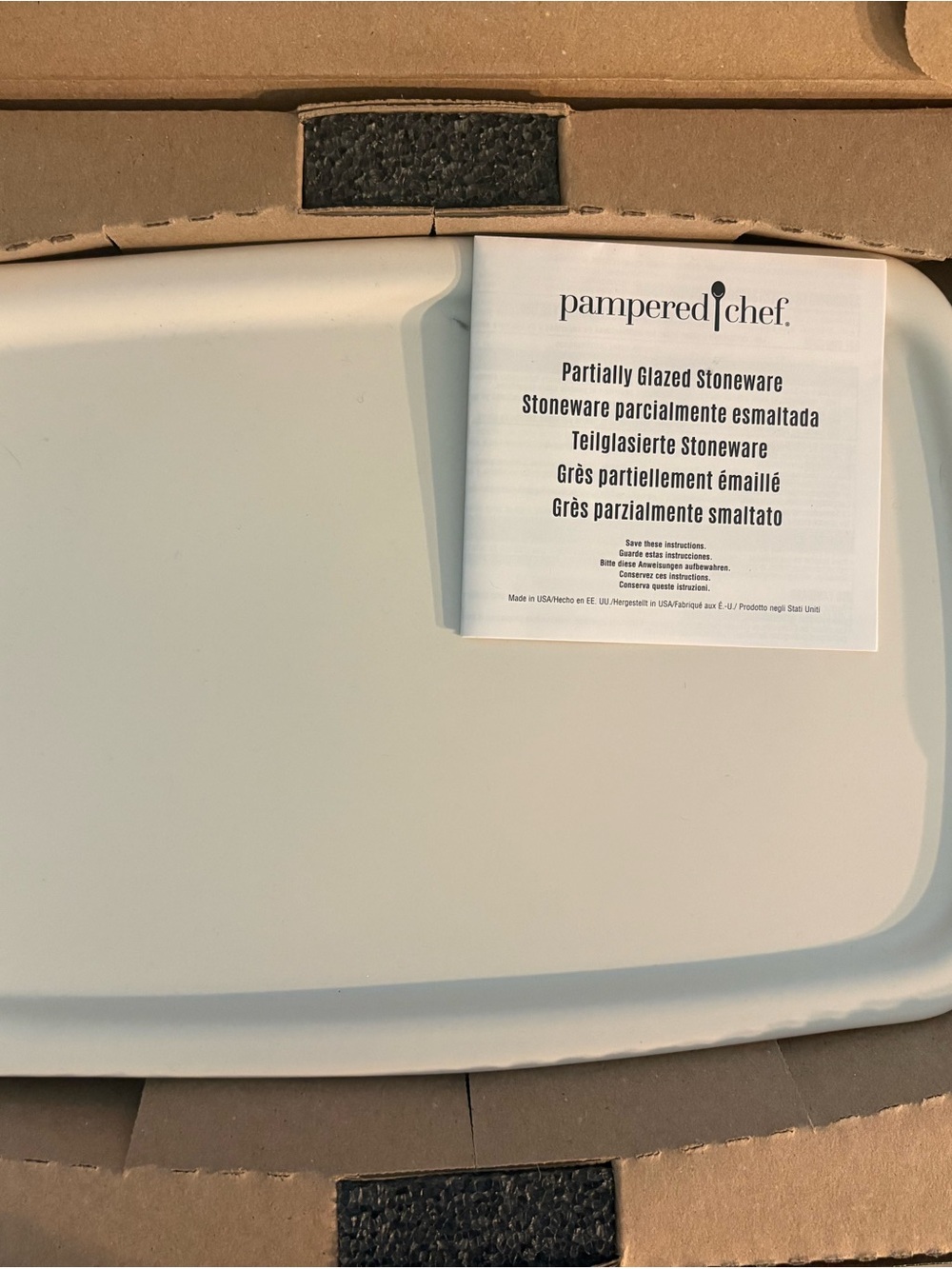 Pampered Chef Stone Serving Tray - Brown Kraft Box Graphics